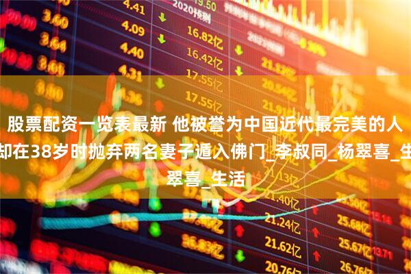 股票配资一览表最新 他被誉为中国近代最完美的人，却在38岁时抛弃两名妻子遁入佛门_李叔同_杨翠喜_生活