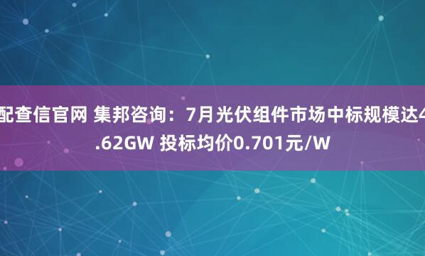 配查信官网 集邦咨询：7月光伏组件市场中标规模达4.62GW 投标均价0.701元/W